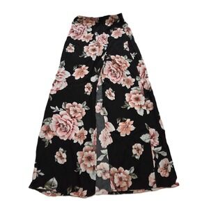 Forever 21 Women's Pink Floral Y2K Black Maxi Skirt W/Slit Size S